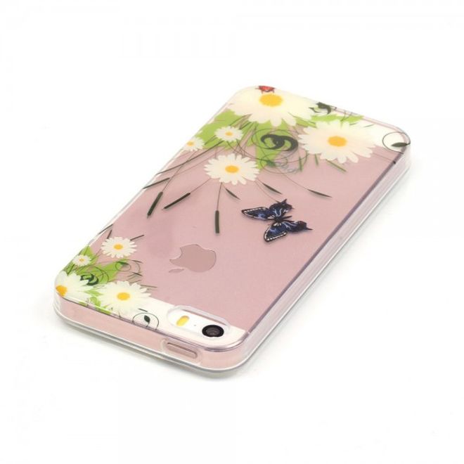 Hülle für iPhone SE/5S/5 - TPU Soft Case - Schmetterlinge und Gänseblümchen