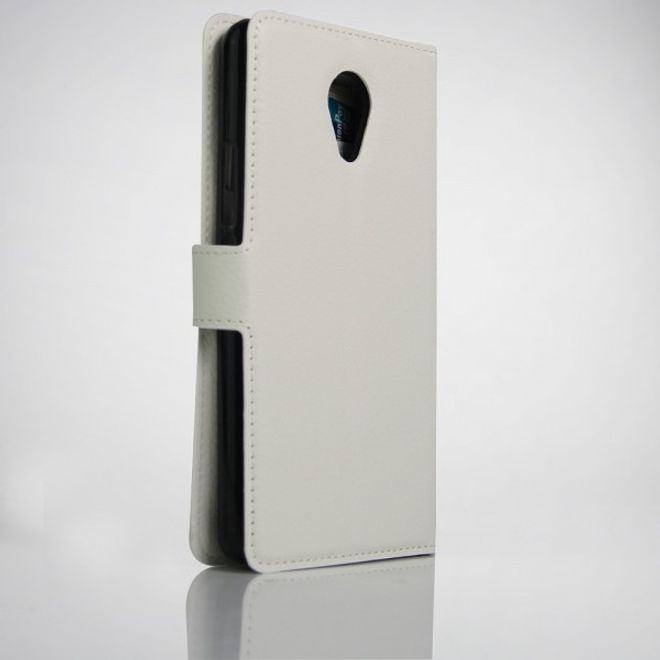 Hülle für Wiko Robby - Handy Case aus Leder - mit Litchitextur und Standfunktion - weiss