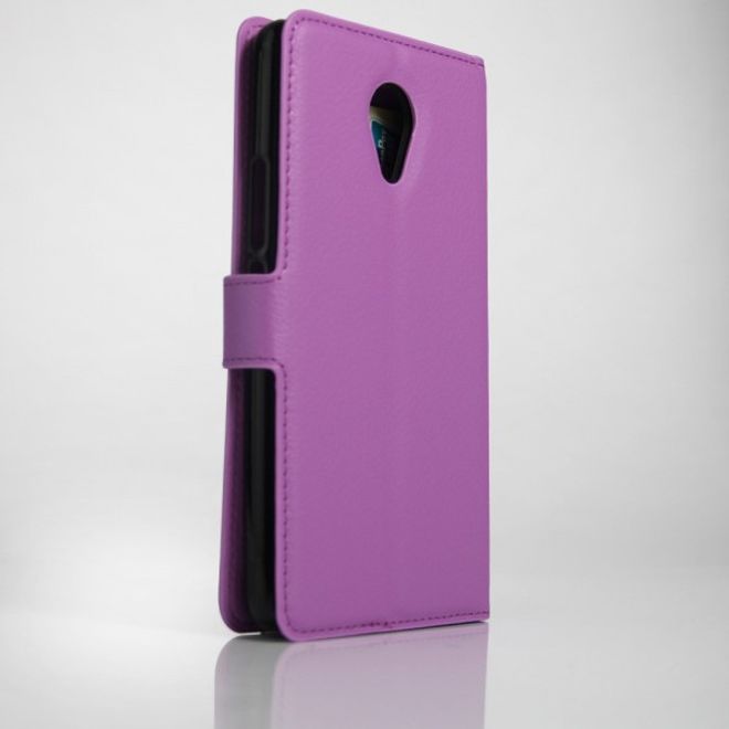 Hülle für Wiko Robby - Handy Case aus Leder - mit Litchitextur und Standfunktion - purpur