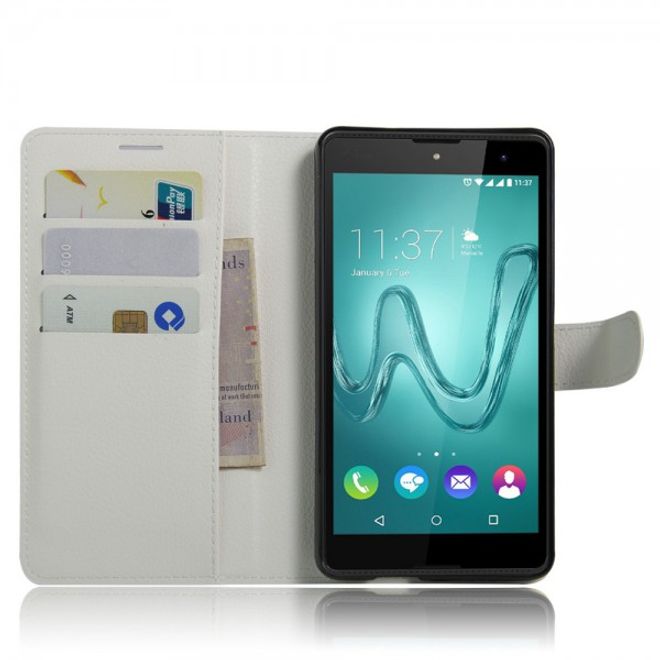 Hülle für Wiko Robby - Handy Case aus Leder - mit Litchitextur und Standfunktion - weiss