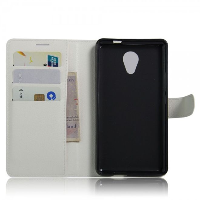 Hülle für Wiko Robby - Handy Case aus Leder - mit Litchitextur und Standfunktion - weiss