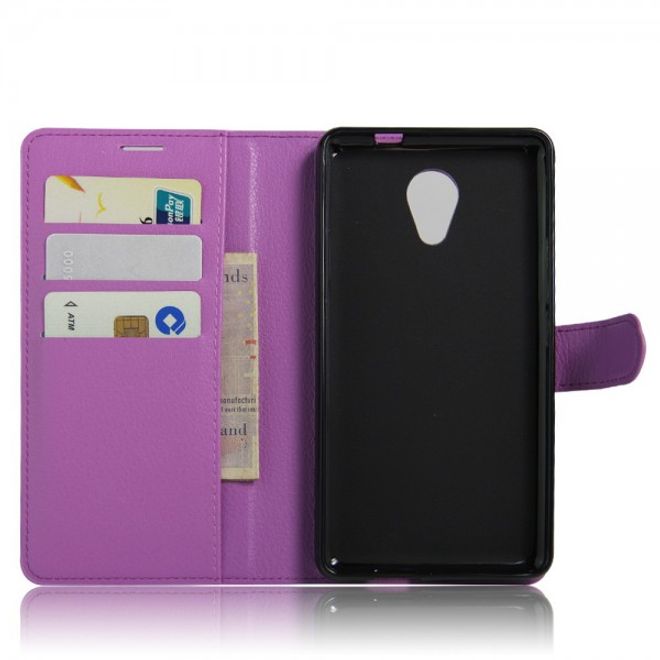 Hülle für Wiko Robby - Handy Case aus Leder - mit Litchitextur und Standfunktion - purpur