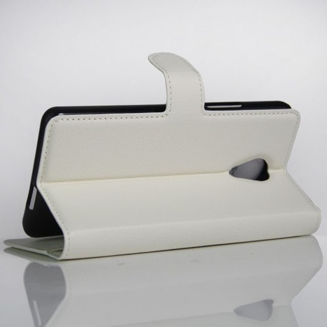 Hülle für Wiko Robby - Handy Case aus Leder - mit Litchitextur und Standfunktion - weiss