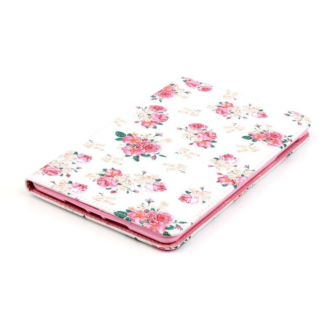 Étui pour iPad Mini 1/2/3 - Étui en cuir - Avec fonction support - Motif roses -