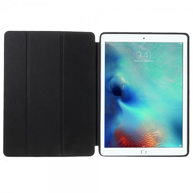 iPad Pro 12.9 Dreifach faltbare Leder Cover Hülle - schwarz