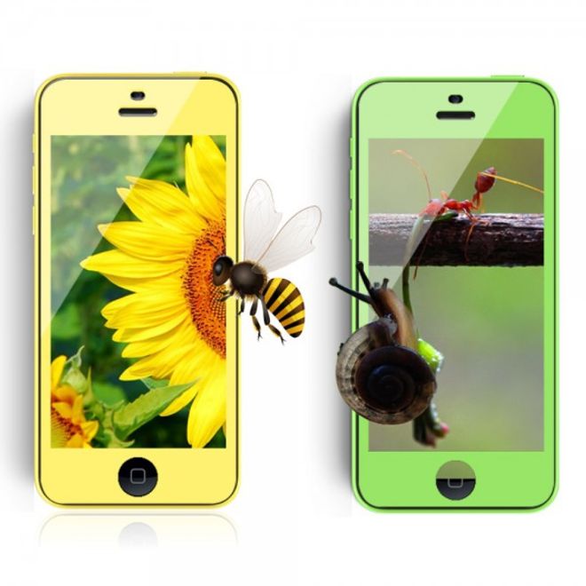 iPhone 5C Schutzfolie mit farbigem Rand von Comma - gelb