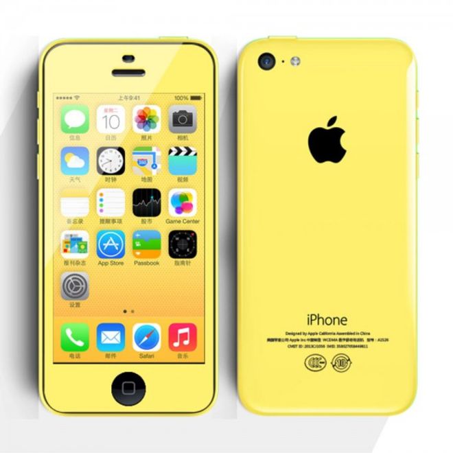 iPhone 5C Schutzfolie mit farbigem Rand von Comma - gelb