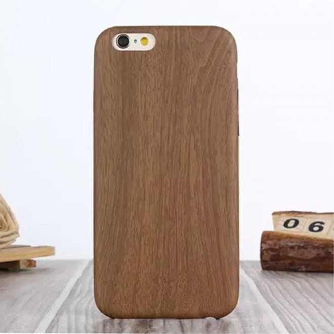 iPhone 6/6S Elastische Plastik Cover Handy Hülle mit Holzmuster - braun