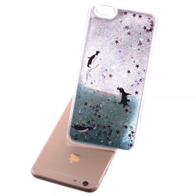 iPhone 6/6S Hart Plastik Handy Cover mit glitzerndem Puder und Pinguinen