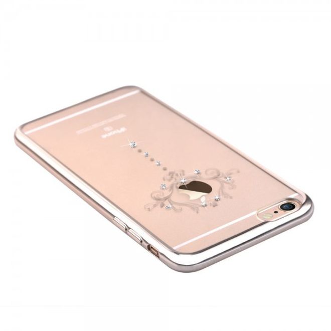 iPhone 6 Plus/6S Plus Devia Elastische Plastik Cover Hülle mit schöner Lilie und Swarovski Elementen - gold