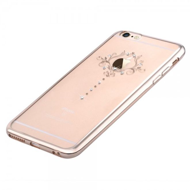 iPhone 6 Plus/6S Plus Devia Elastische Plastik Cover Hülle mit schöner Lilie und Swarovski Elementen - gold