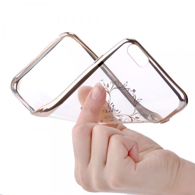 iPhone 6 Plus/6S Plus Devia Elastische Plastik Cover Hülle mit schöner Lilie und Swarovski Elementen - gold