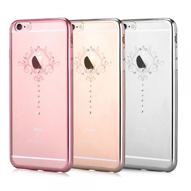 iPhone 6 Plus/6S Plus Devia Elastische Plastik Cover Hülle mit schöner Lilie und Swarovski Elementen - gold