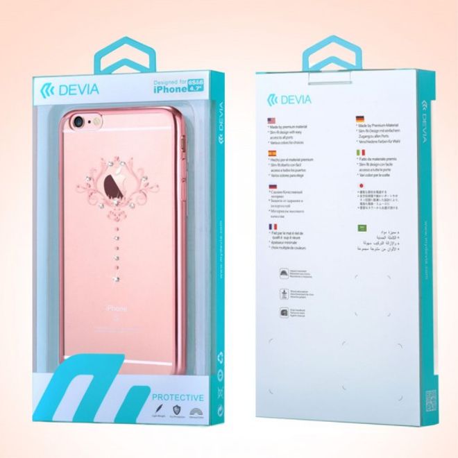 iPhone 6 Plus/6S Plus Devia Elastische Plastik Cover Hülle mit schöner Lilie und Swarovski Elementen - gold