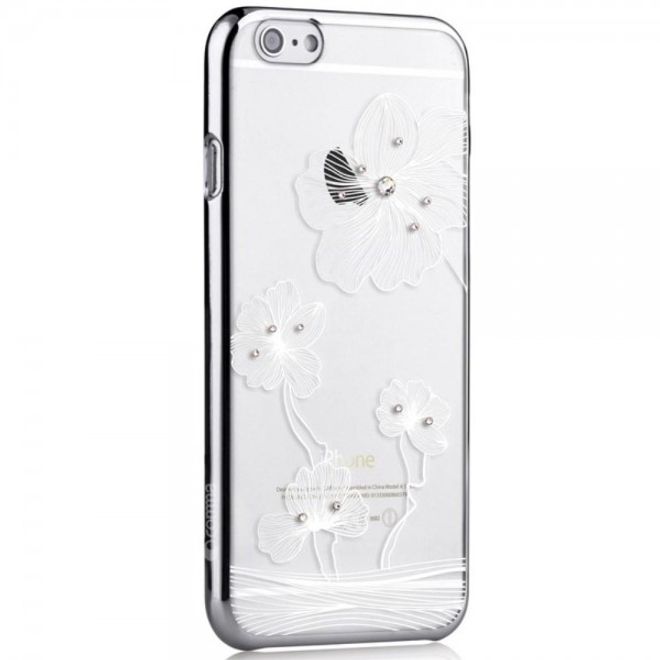iPhone 6 Plus/6S Plus Hart Plastik Cover Case mit Blumenmuster und Glassteinen - silber