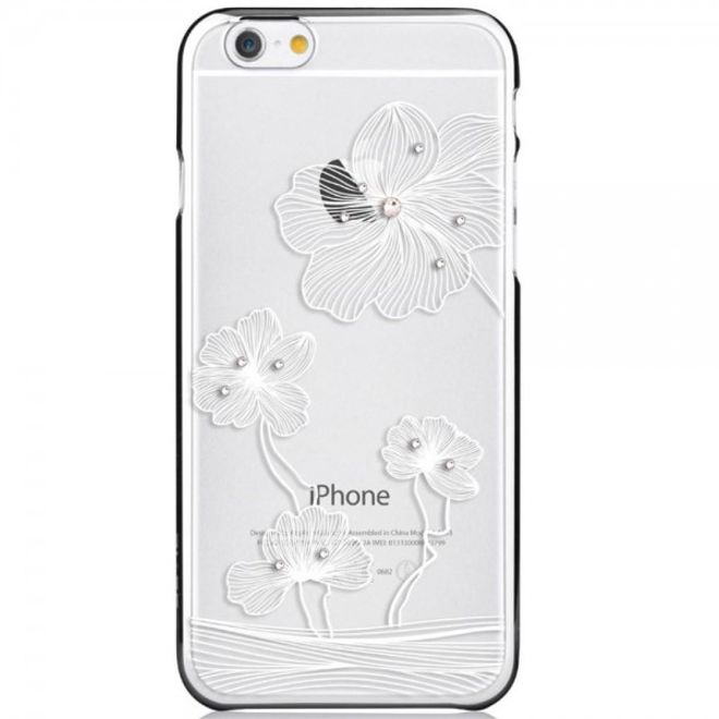 iPhone 6 Plus/6S Plus Hart Plastik Cover Case mit Blumenmuster und Glassteinen - silber