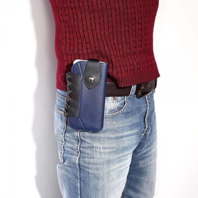 iPhone 6 Plus/6S Plus Outdoor Leder Etui Beutel mit Karabiner - dunkelblau