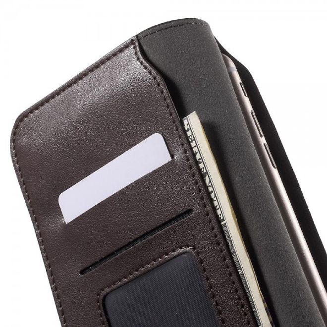 iPhone 6 Plus/6S Plus Schicke Leder Cover Hülle mit Knopfverschluss - kaffeefarben