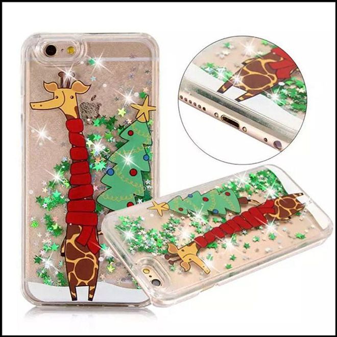 iPhone SE (2022) / SE (2020) / 8 / 7 Handyhülle - Glitzerndes Case aus Hartplastik - Weihnachtsmotiv - Giraffe
