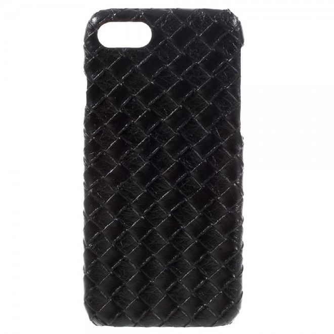 Coque rigide en plastique noir avec revêtement effet cuir tissé pour iPhone SE (2022) / SE (2020) / 8 / 7 - Noir