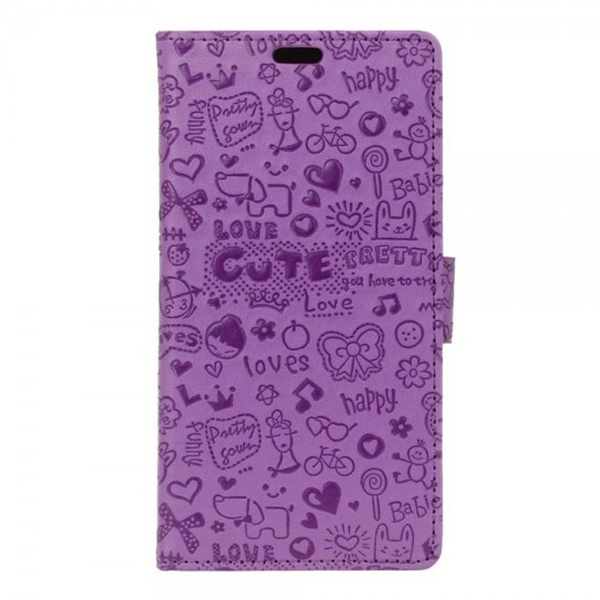 Étui pour iPhone SE (2022) / SE (2020) / 8 / 7 - Cuir - Motif graffiti - Avec fonction support - Violet