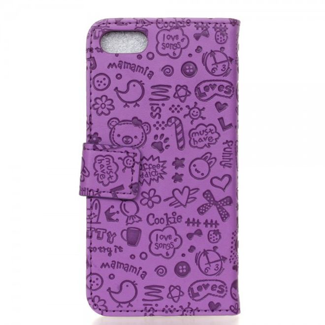Étui pour iPhone SE (2022) / SE (2020) / 8 / 7 - Cuir - Motif graffiti - Avec fonction support - Violet