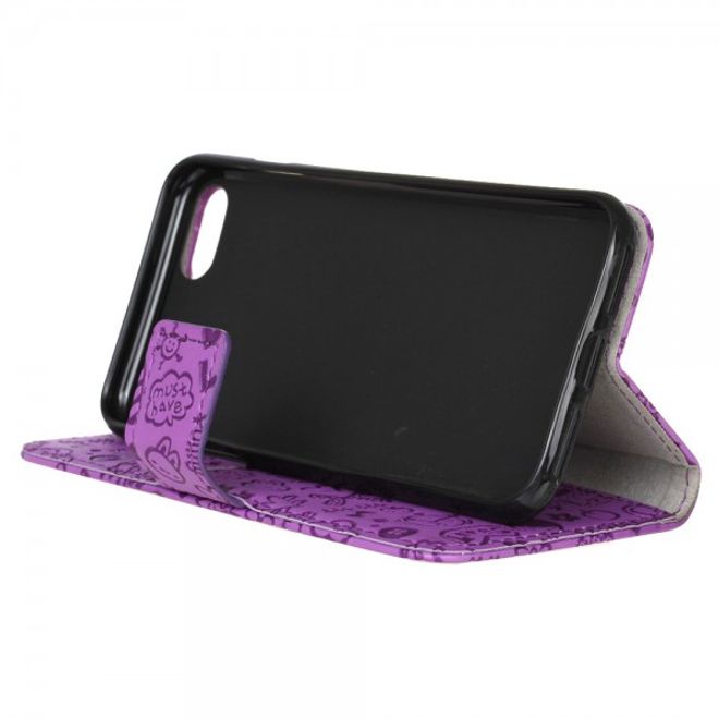 Étui pour iPhone SE (2022) / SE (2020) / 8 / 7 - Cuir - Motif graffiti - Avec fonction support - Violet