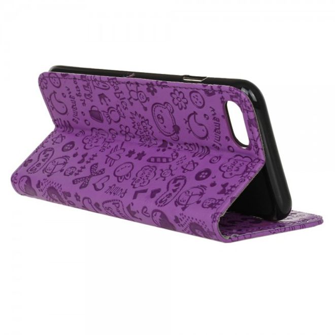 Étui pour iPhone SE (2022) / SE (2020) / 8 / 7 - Cuir - Motif graffiti - Avec fonction support - Violet