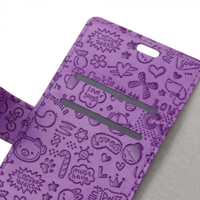 Étui pour iPhone SE (2022) / SE (2020) / 8 / 7 - Cuir - Motif graffiti - Avec fonction support - Violet