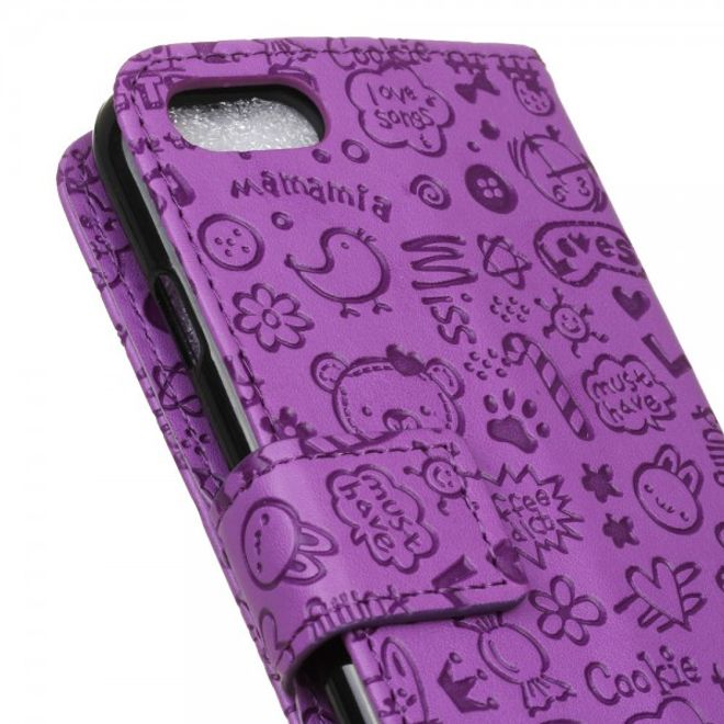 Étui pour iPhone SE (2022) / SE (2020) / 8 / 7 - Cuir - Motif graffiti - Avec fonction support - Violet