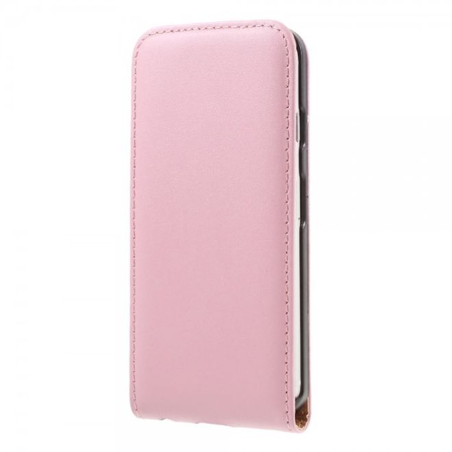 iPhone SE (2022) / SE (2020) / 8 / 7 Case - Genuine Split Leather Flip Case - Vertical - Pink