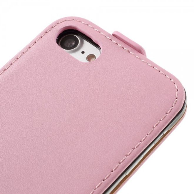 iPhone SE (2022) / SE (2020) / 8 / 7 Case - Genuine Split Leather Flip Case - Vertical - Pink
