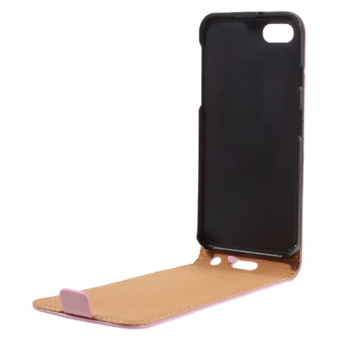 iPhone SE (2022) / SE (2020) / 8 / 7 Case - Genuine Split Leather Flip Case - Vertical - Pink