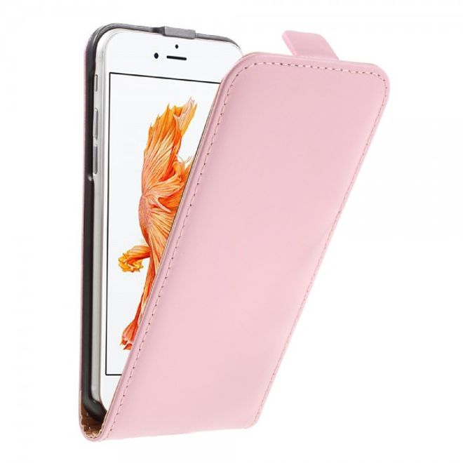 iPhone SE (2022) / SE (2020) / 8 / 7 Case - Genuine Split Leather Flip Case - Vertical - Pink