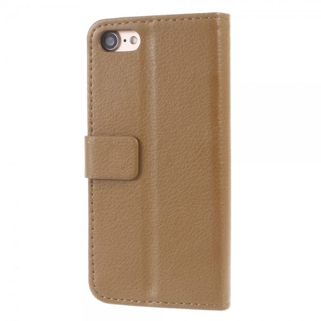 Étui pour iPhone SE (2022) / SE (2020) / 8 / 7 - Étui à rabat en cuir - Texture litchi et fonction support - Marron