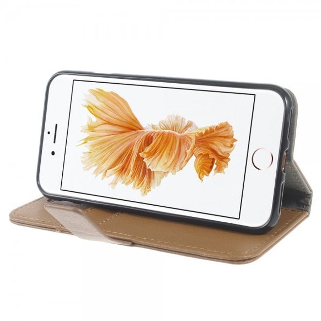 Étui pour iPhone SE (2022) / SE (2020) / 8 / 7 - Étui à rabat en cuir - Texture litchi et fonction support - Marron