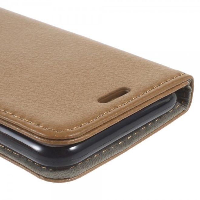Étui pour iPhone SE (2022) / SE (2020) / 8 / 7 - Étui à rabat en cuir - Texture litchi et fonction support - Marron