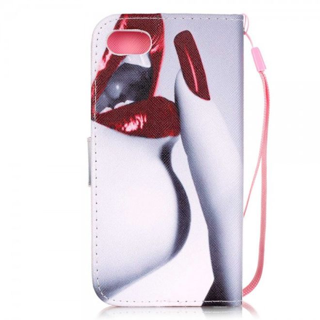 Étui en cuir avec dragonne et bords rouges pour iPhone SE (2022) / SE (2020) / 8 / 7