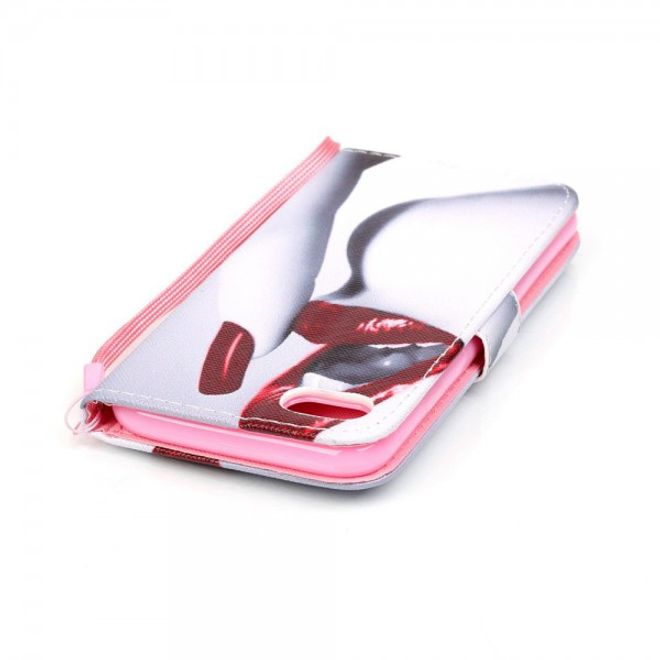 Étui en cuir avec dragonne et bords rouges pour iPhone SE (2022) / SE (2020) / 8 / 7