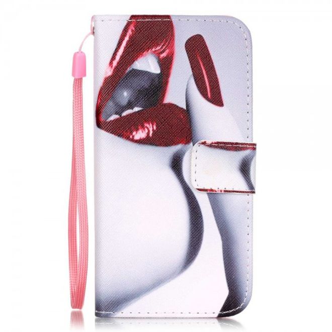Étui en cuir avec dragonne et bords rouges pour iPhone SE (2022) / SE (2020) / 8 / 7