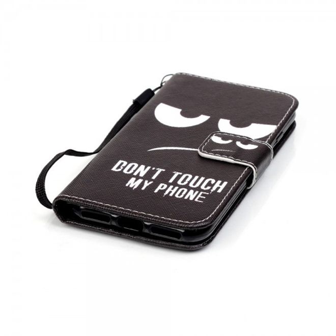 iPhone SE (2022) / SE (2020) / 8 / 7 Leather Cover Phone Case with Angry Smiley and Saying
