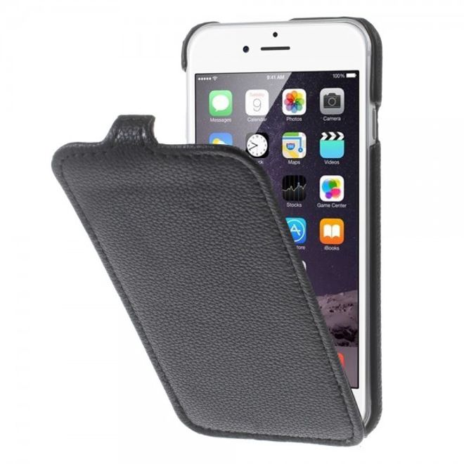 iPhone 8 Plus / 7 Plus Handyhülle - Flip Case aus Leder - Litchitextur - vertikal - schwarz