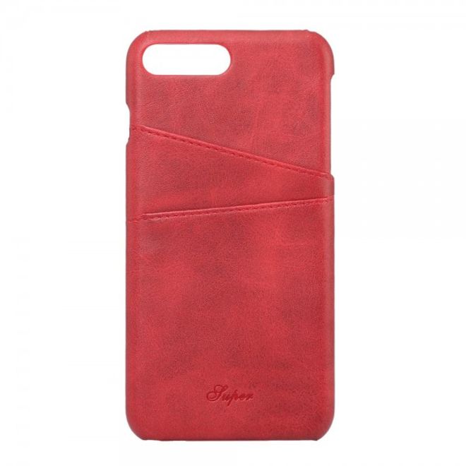 iPhone 8 Plus / 7 Plus Hard Plastic Case with Leather-like Surface and Credit Card Slots - Red