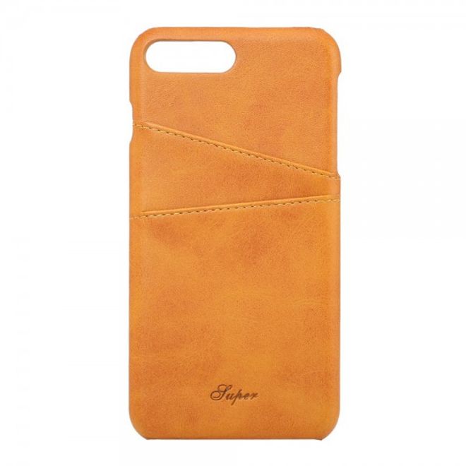 iPhone 8 Plus / 7 Plus Hart Plastik Case Hülle mit lederartiger Oberfläche und Kreditkartenslots - orange