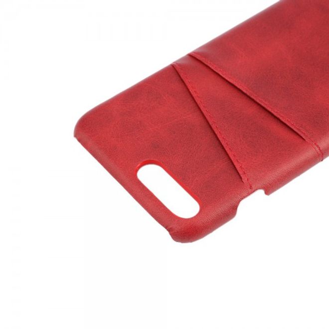 iPhone 8 Plus / 7 Plus Hard Plastic Case with Leather-like Surface and Credit Card Slots - Red
