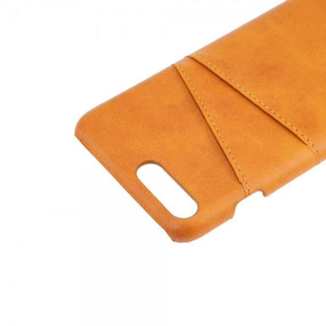 iPhone 8 Plus / 7 Plus Hart Plastik Case Hülle mit lederartiger Oberfläche und Kreditkartenslots - orange