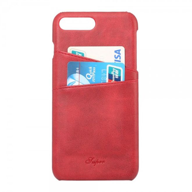 iPhone 8 Plus / 7 Plus Hard Plastic Case with Leather-like Surface and Credit Card Slots - Red