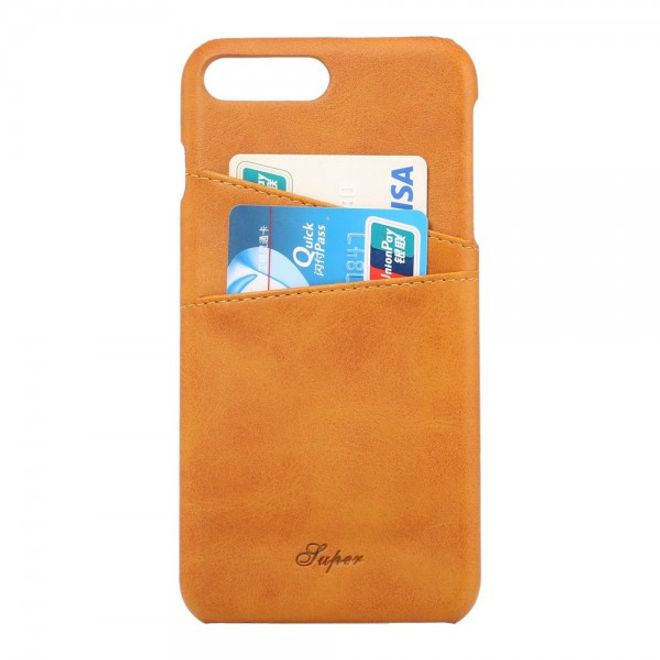 iPhone 8 Plus / 7 Plus Hart Plastik Case Hülle mit lederartiger Oberfläche und Kreditkartenslots - orange