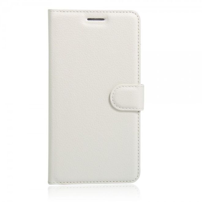 Étui élégant en cuir blanc pour iPhone SE (2022) / SE (2020) / 8 / 7, avec emplacements pour cartes de crédit et motif litchi.
