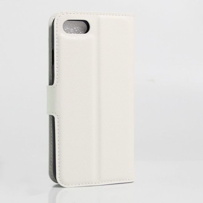Étui élégant en cuir blanc pour iPhone SE (2022) / SE (2020) / 8 / 7, avec emplacements pour cartes de crédit et motif litchi.